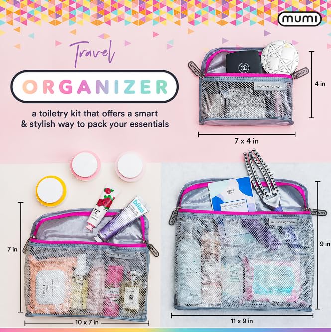 MUMI Travel Toiletry Bag Set of 3 – Clear TSA Approved Toiletry Bags for Women – Reusable Water-Resistant Makeup Organizer Pouches for Skincare, Cosmetics, Travel Accessories, Airport Packing - Orange - color: Orange