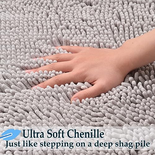 Bathroom Rugs Sets 4 Piece, Extra Soft Absorbent Chenille Bath Rugs, Non Slip Rubber Backing Machine Washable Quick Dry Bath Mats for Bathroom Floor, Tub, Shower, Home Decor Accessories, Light Grey - color: Light Gray