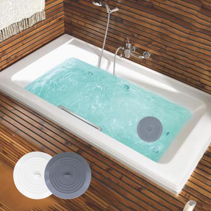 V-TOP Bathtub Drain Stopper 2 Pack, 5 inches Silicone Tub Stopper Shower Drain Cover, Bath Tub Plug Hair Stopper,Universal Flat Suction Renter Friendly Bath Accessories (White&Grey, 5 inch) - color: White&grey