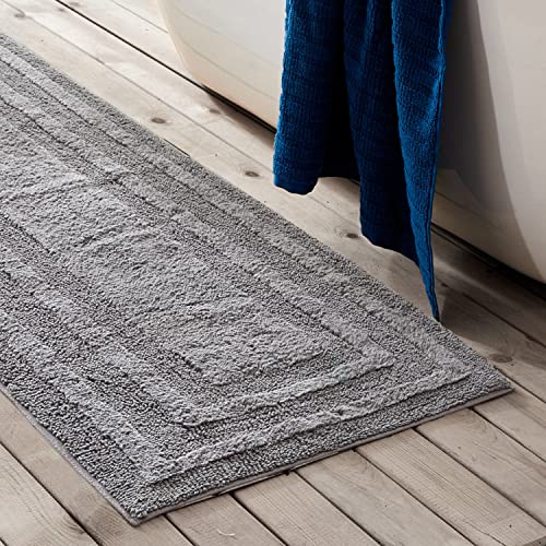 Eddie Bauer - Bathroom Rug, 100% Soft Plush Tufted Cotton Runner Rug, Highly Absorbent, Quick-Dry, and Skid-Resistant Backing (Logan Chrome Grey, 22" x 60") - color: Chrome Grey, style: 22" x 60"