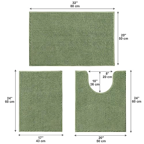 Urvoix Bathroom Rugs Sets 3 Piece, Non-Slip Chenille Bath Rug - Ultra Soft, Washable, Super Absorbent Bath Mat for Bathroom, Toilet and Tub (Sage Green) - color: Sage Green