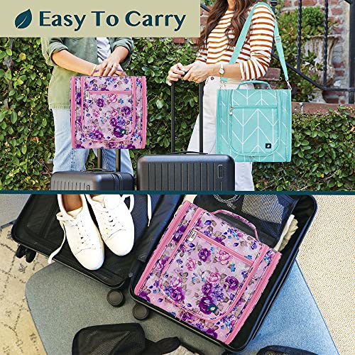 PAVILIA Extra Large Toiletry Bag Travel Bag for Women Men, Hanging Cosmetic Organizer, Water Resistant Makeup Bag for Accessories Toiletries, Travel Essentials Kit (Floral Pink) - color: Floral Purple, size: Extra Large (12x6x12.5)
