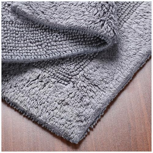 Bath Mat Rug 17x24" Rectangle Charcoal Grey, 100% Pure Cotton, Super Soft Reversible Bath Rug For Bathroom, Plush & Absorbent, Hand Tufted Heavy Weight Construction, Full Reversible Step Out Rugs - color: Charcoal Grey, size: 1'5" x 2' (Rectangular)