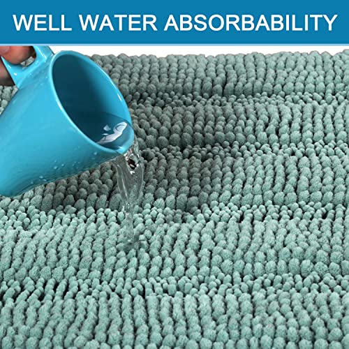 H.VERSAILTEX 3 Piece Bathroom Rugs Sets Thick Striped Bath Rugs Set for Bathroom Non Slip Soft Absorbent Bath Mat Set for Tub, Shower and Toilet(17''x24''+20''x32''+20''x24'' U-Shaped, Eggshell Blue) - color: Eggshell Blue
