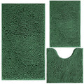 Green Bathroom Rug Chenille 3-Piece Extra Soft and Absorbent Shag Bath Mat Set, Machine Wash Bathroom Rug Set, Strong PVC Non-Slip Underside, Plush Carpet Bath Mat (Dark Green) - color: Dark Green, size: 2'8" x 1'8" (16x24"+20x32"+20x20"U shape）