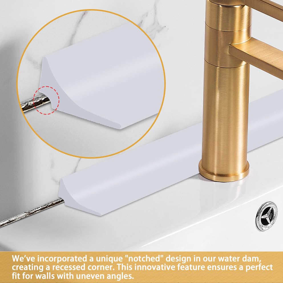 Soengsau Peel and Stick Splash Guard for Countertop, Shower Water Dam Barrier, Waterproof Caulk Seal Strip for Kitchen and Bathroom Sink Cooktop Edge (White, 39" L x 0.59" H)