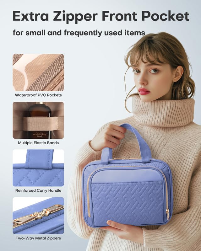 HOTOR Hanging Travel Toiletry Bag Women Men, Aegean-Blue, Medium | Waterproof Makeup Bag Hanging Hook,Multiple Pockets,Travel Essentials,11.2 x 3.2 x 8.9inches - color: Aegean-Blue, size: Medium