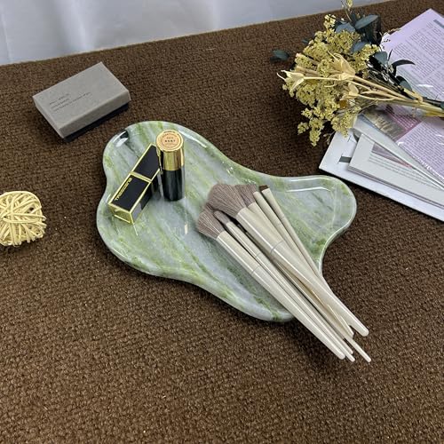 Natural Marble Decorative Tray, Cloud Shape, Modern Style, Polished Finish, Bathroom Kitchen Counter Vanity Organizer (Green-Marble-Diagonal) - color: Green (Marble-diagonal)