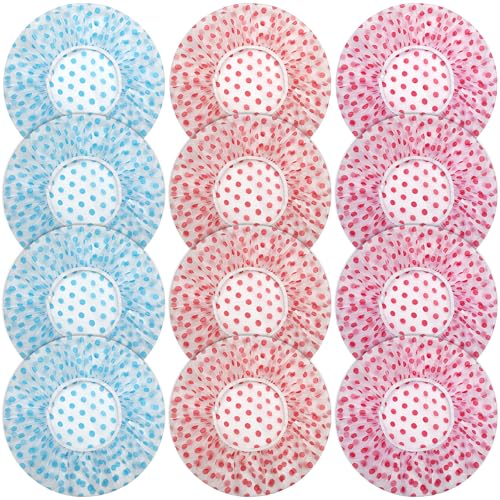 12 Pcs Reusable Shower Hat Bath Caps, Elastic Reusable Waterproof Plastic Shower Caps for Women, Waterproof Bath Hair Hat with Elastic Band, Bathing Showers Cap for Showers Spa Salon