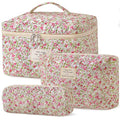 HBselect Quilted Makeup Bag, 3PCS Cotton Large Travel Makeup Bag, Cute Floral Coquette Make up Bag Cosmetic Bag Toiletry Bag for Women Girls - color: A-3PCS-Floral 19