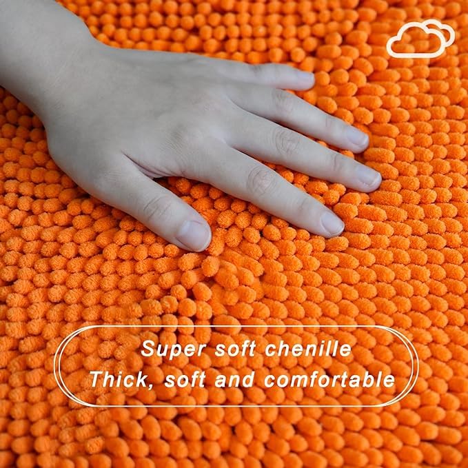 U-Shaped Toilet Rug, Chenille Contour Bathroom Mat, Non-Slip PVC Backing, Machine Washable, 20x20, Orange - color: Orange, size: 1'8" x 1'8" (20"x 20"U)