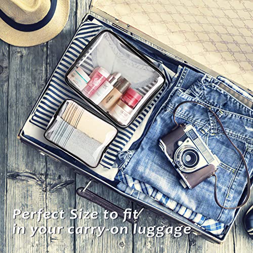 6pcs Clear Cosmetic Bags, TSA Approved Toiletry Bag Set Crystal Clear Travel Beach Essentials Bag Organization PVC, Clear Makeup Bags Luggage Pouch Carry on Airport Airline Compliant Bag Women Men - color: 6pcs Black（1 Large, 2 Medium, 3 Small）