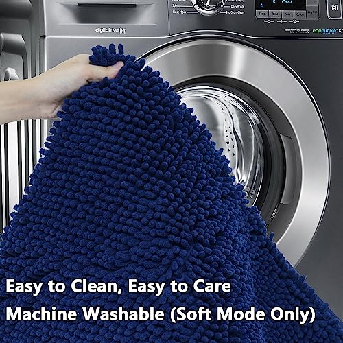 Bathroom Rugs Chenille 3-Piece Extra Soft and Absorbent Shag Bathroom Rugs, Machine Wash Mat, Strong PVC Non-Slip Underside, Plush Carpet Mats (Navy Blue) - color: Navy Blue, size: 2'8" x 1'8" (16x24"+20x32"+20x20"U shape）