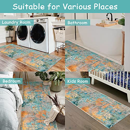 Lahome Modern Abstract Runner Rug - 2x6 Washable Hallway Rug Runner Soft Colorful Bedoom Carpet, Non-Slip Low Pile Contemporary Accent Mats for Kitchen Nursery Laundry Room - color: Rosy, size: 2' x 6'