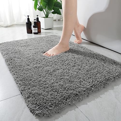 AROGAN Luxury Long Bathroom Runner Rug, 20x32 Inch Thick Soft and Absorbent Microfiber Non Slip Bath Mat, Rubber Backing Quick Dry Rugs Carpets, Machine Washable Plush Mats for Shower Floor, Grey - color: Grey, size: 1'8" x 2'6" (20" x 30")
