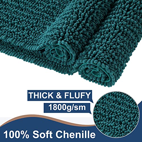 FLOLEOPA Luxury Chenille Teal Green Bathroom Rugs Bath Mats Sets, Extra Soft and Absorbent Bathroom Rugs Non Skid Machine Wash Dry Bath Mats（32"x20" Plus 17"x24"） - color: Teal Green, size: 32"x20" Plus 17"x24"