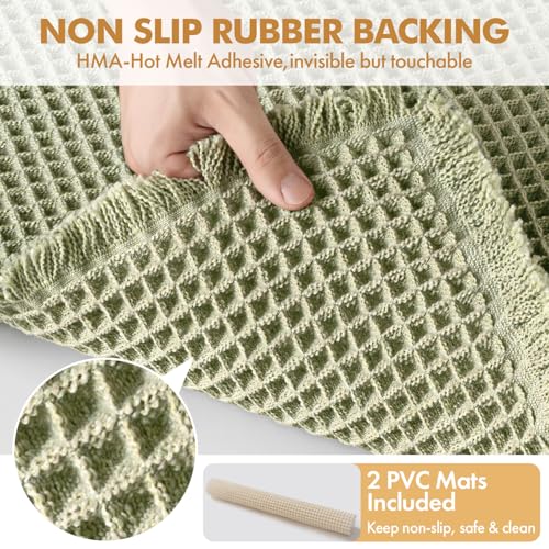 MIULEE Set of 2 Waffle Bathroom Rugs, Boho Bath Rugs Non Slip Washable, Super Absorbent Bath Mats, Ultra Soft Rubber Backed Shower Mats for Bathroom Floor, Tub, Sage Green, 17"x24"+18"x30" - color: Sage Green, size: 17''x24'' + 18''x30''