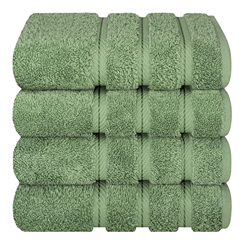 American Soft Linen 100% Cotton Luxury Turkish Towels, 4 PC Hand Towel Set | Soft Absorbent Quick Dry OEKO Tex Standard 100 Certificated Durable Machine Washable Breathable Premium Hotel Quality - color: Sage Green, size: 4 PC (16"x28")