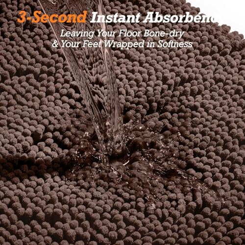 HUXMEYSON Bathroom Rugs Set 2 Piece, Ultra Absorbent Chenille Non Slip Bathroom Mat Set - 20'' x 24'' U-Shaped Contour Toilet Rug & 20'' x 32'' Extra Soft Plush Bath Mat - Machine Washable, Brown - color: Brown, size: 32" x 20" + U Shape 24" x 20"