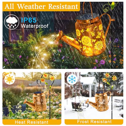 Solar Lights Outdoor Waterproof, Sunflower Solar Watering Can Lights with Shepherd Hook, Birthday Gifts for Mom Grandma Women Mother's Day, Metal Hanging Lantern Garden Decor Yard Outside Patio Lawn - color: Sunflower