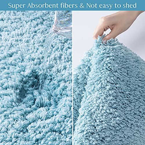 Ashler Runners Long Non Slip Bathroom Rug Sets 2 Piece, Blue Water Absorbing Ultra Soft Shower Rugs, Plush Machine Washable Bathroom Carpet, 24 x 36 & 24 x 72 inches