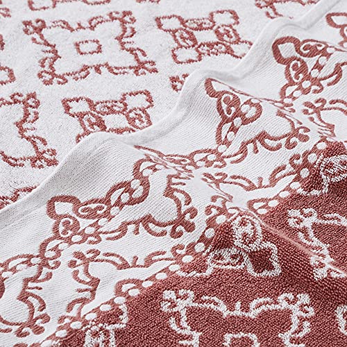 Modern Threads Charlize 6-Piece 100% Cotton Towel Set – Reversible Yarn Dyed Jacquard & Solid – Includes 2 Bath Towels, 2 Hand Towels, 2 Washcloths – Absorbent, Quick Dry, Soft & Durable – Clay - color: Clay, style: Fancy Medallion