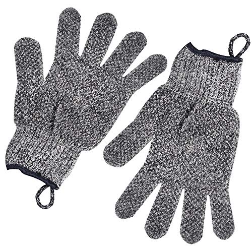Exfoliating Gloves with Hanging Loop - 1 Pair Bamboo Charcoal Bath/Shower Gloves, Bath Gloves for Shower Exfoliating and Ingrown Hair/Dead Skin Remover - Bamboo Charcoal - Exfoliator Mitt Scrub Gloves - style: 1 Pair Bamboo Charcoal Exfoliating Gloves