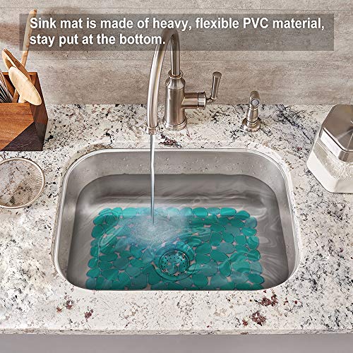 Bligli Pebble Sink Mat for Stainless Steel/Ceramic Sinks, PVC Eco-Friendly Sink Protectors Mats for Bottom of Kitchen Sink, Dish Drying Mat for Dishes and Glassware, 15.7 x 11.8 inch, Green - color: Green