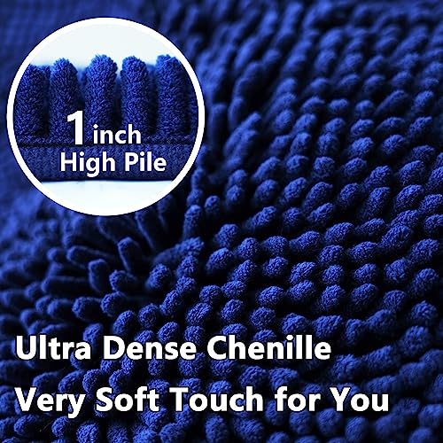 Bathroom Rugs Chenille 3-Piece Extra Soft and Absorbent Shag Bathroom Rugs, Machine Wash Mat, Strong PVC Non-Slip Underside, Plush Carpet Mats (Navy Blue) - color: Navy Blue, size: 2'8" x 1'8" (16x24"+20x32"+20x20"U shape）