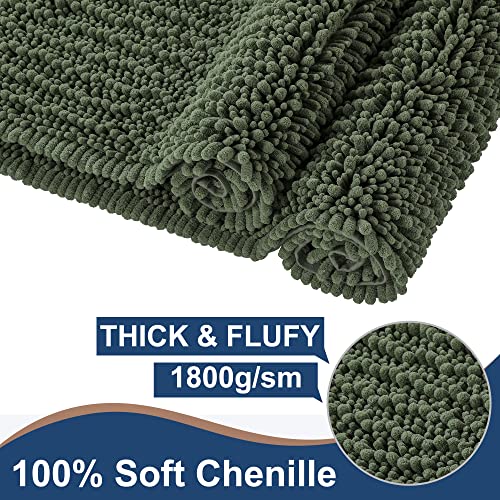 FLOLEOPA Luxury Chenille Loden Bathroom Rugs Bath Mats Sets, Extra Soft and Absorbent Bathroom Rugs Non Skid Machine Wash Dry Bath Mats（32"x20" Plus 17"x24"） - color: Loden, size: 32"x20" Plus 17"x24"