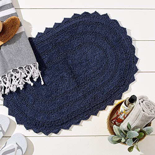 DII Crochet Collection Reversible Bath Mat, Small Oval, 17x24, French Blue - color: French Blue, size: 1'5" x 2' (Oval)