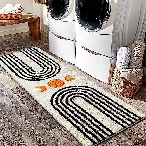 Boho Bathroom Runner Rug 20"x60" Long Abstract Bath Mat for Bathroom Soft Plush Fluffy Bath Rugs Boho Decor Beige Washable Non Slip Runner Rug for Bedroom/Hallway - color: Beige, size: 1'8" x 5' (Rectangular)