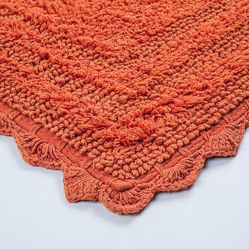TreeWool 2-Pack Gorjeeus Collection Soft Reversible Bathroom Rug Cotton Bath Mat Set with Crochet Border - Rectangle (19" x 26"; Rust) - color: Rust