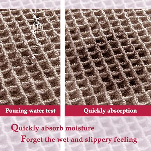ZALL Tan Waffle Bath Mat,Super Absorbent Non Slip Bathroom Rug,Brown 17x24inch,Machine Washable Ultra Soft Floor Mats - color: Brown, size: 17 x 24 inches(Rectangular)