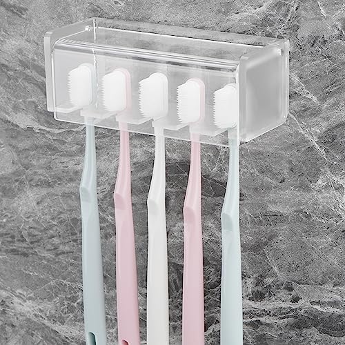 5 Slots Wall Mount Toothbrush Holder with Cover, Self Adhesive Toothbrush Storage Organizer for Shower, Toothbrush Hanger for Bathroom, Medicine Cabinet, Dorm (Frosted) - color: Frosted 1 Pack