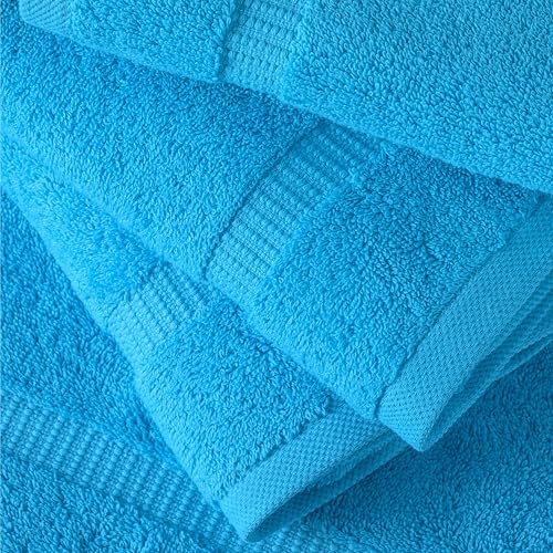 SALBAKOS 100% Turkish Cotton Washcloth Set of 12, 13x13 inch | Premium Quality | Hotel & Spa Collection | Ultra Soft, Super Absorbent, Wash Cloth Towels | Made in Turkey (Aqua, 12 Washcloths) - color: Aqua, size: 12 Washcloths