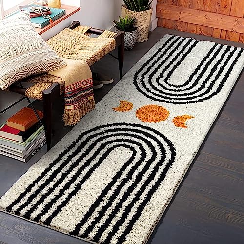 Boho Bathroom Runner Rug 20"x60" Long Abstract Bath Mat for Bathroom Soft Plush Fluffy Bath Rugs Boho Decor Beige Washable Non Slip Runner Rug for Bedroom/Hallway - color: Beige, size: 1'8" x 5' (Rectangular)