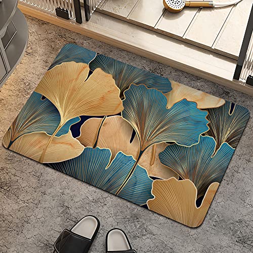 Bath Mat Rug,Gold Ginkgo Leaf Non Slip Quick Dry Super Absorbent Thin Bathroom Rugs Fit Under Door-Easy to Clean Bathroom Floor Mats-Shower Rug for Shower Sink Bathtub(16" x 24"in) - color: Gold Ginkgo Leaf, size: 1'4" X 2'(rectangular)