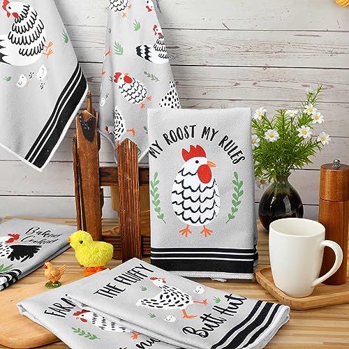Boyiee Set of 6 Farm Chickens Kitchen Towels Farmhouse Absorbent Dish Tea Towels Rustic Country Rooster 24 x 16 Inches Gifts Chickens Hand Washcloth Gifts for Kitchen Bathroom Decorations - color: Chickens