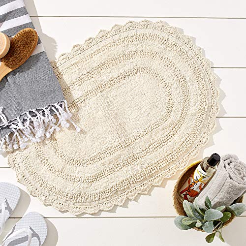 DII Crochet Collection Reversible Bath Mat, Small Oval, 17x24, Off-White - color: Off White, size: 1'5" x 2' (Oval)