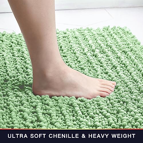 Walensee Bathroom Contour Rug Non Slip Toilet U Shaped Bath Mat (20x24, Sage Green) Water Absorbent Super Soft Shaggy Chenille Machine Washable Dry Extra Thick Perfect Absorbant Best Plush Carpet - color: Sage Green, size: 20"x24" Contour Rug