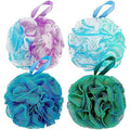 DadyMart Shower Loofah Sponge Pouf – XL Exfoliating Bath Puff Body Scrubber, Soft Mesh Shower Sponge with Reinforced Knot, Rich Lather, Set of 4 for Women and Men - style: Flower