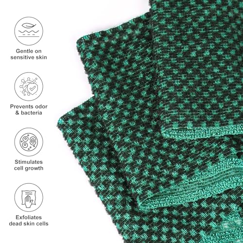 Yiclick Dual-Textured Exfoliating Washcloth Towel - Back Scrubber for Use in Shower Bath, Exfoliating Body Scrubber Exfoliator, Japanese Exfoliate Loofah Lufa Sponge Wash Cloth for Women Men - color: Green