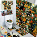 Tatuo 8 Pcs Black Cat Themed Shower Curtain Sets for Bathroom Cute Floral Aesthetic Bathroom Accessories Retro Cat Lover Gifts Shower Curtain Sets with Towels Carpet Bath Mat Toilet Rugs and 12 Hooks - style: Black Cat