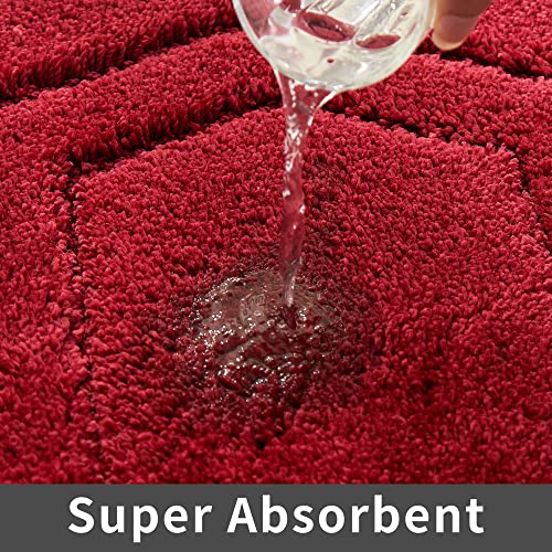 COSY HOMEER Extra Thick Bath Rugs Sets for Bathroom - Anti-Slip Bath Linen Sets Mats Soft Plush Shaggy 100% Strong Polyester Bedroom Water Absorbent(Red,20x32+24x48 -Inches) - color: Red, size: 20"x 32"+24"x 48"