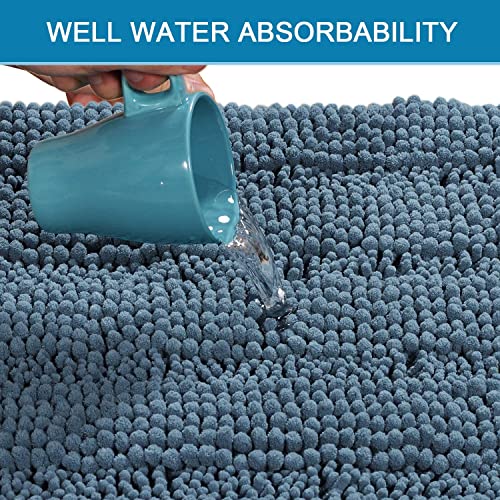 H.VERSAILTEX 3 Piece Bathroom Rugs Sets Thick Striped Bath Rugs Set for Bathroom Non Slip Soft Absorbent Bath Mat Set for Tub, Shower and Toilet(17''x24''+20''x32''+20''x24'' U-Shaped, Stone Blue) - color: Stone Blue