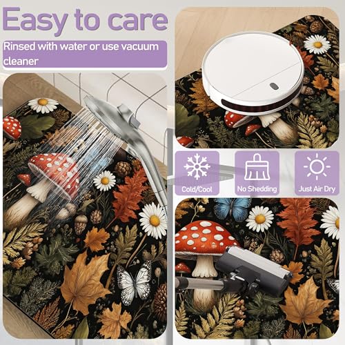 Retro Mushroom Bathroom Rugs, Fast-Absorbing Bath Mat, Quick-Dry Non-Slip Thin Rug for Bathroom Floor Kitchen 17"x30" - color: Retro Mushroom