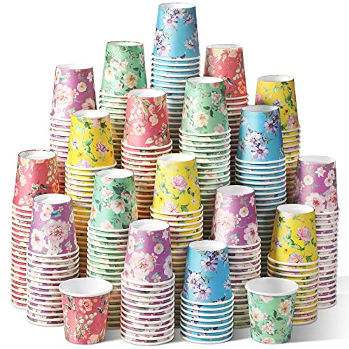 Tiamon 500 Pack 2 oz Paper Cups, Mini Mouthwash Disposable Bathroom Small Paper Drinking Espresso Cups for Home Office Travel Picnic Party Supplies(Floral) - style: Floral