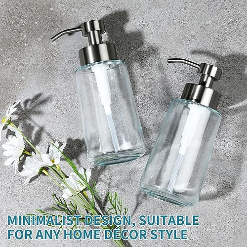 Soap Dispenser, Glass Hand Soap Dispenser with Rust Proof Pump, 16oz Liquid Soap Container with Waterproof Labels, Dish & Hand Soap Pump for Bathroom, Kitchen, Brushed Nickel, Pack of 2 - color: Brushed Nickel