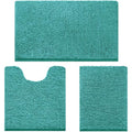 HOMEIDEAS 3 Pieces Bathroom Rugs, Ultra Soft Non Slip Absorbent Chenille Toilet Bath Mat Set (Teal) - color: Green-teal, size: 17"x24"+20"x32"+U Shape 20"x24"